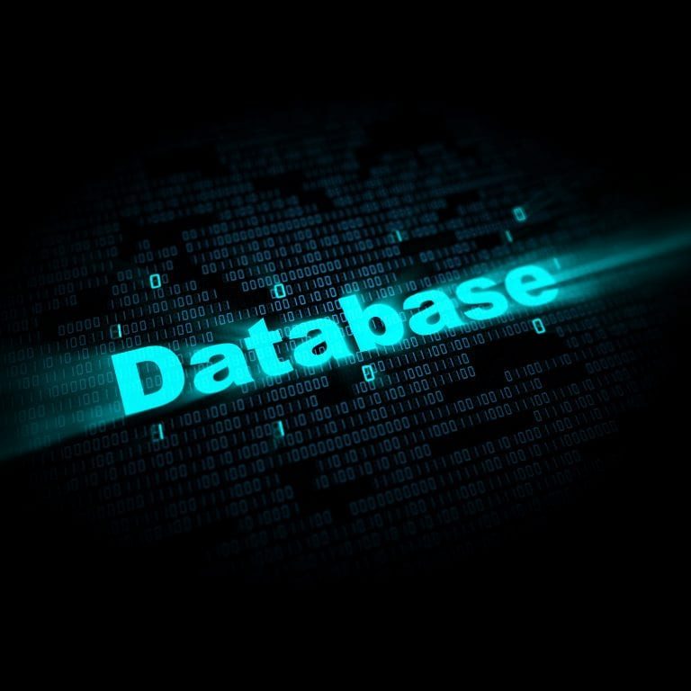 the words "database" glowing in a blue color, infor eam
